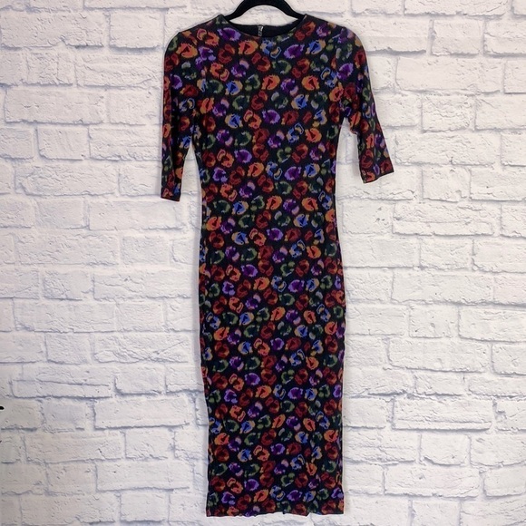 Farm Rio black ikat dyed leopard print jersey dress XS NWT - Picture 3 of 10